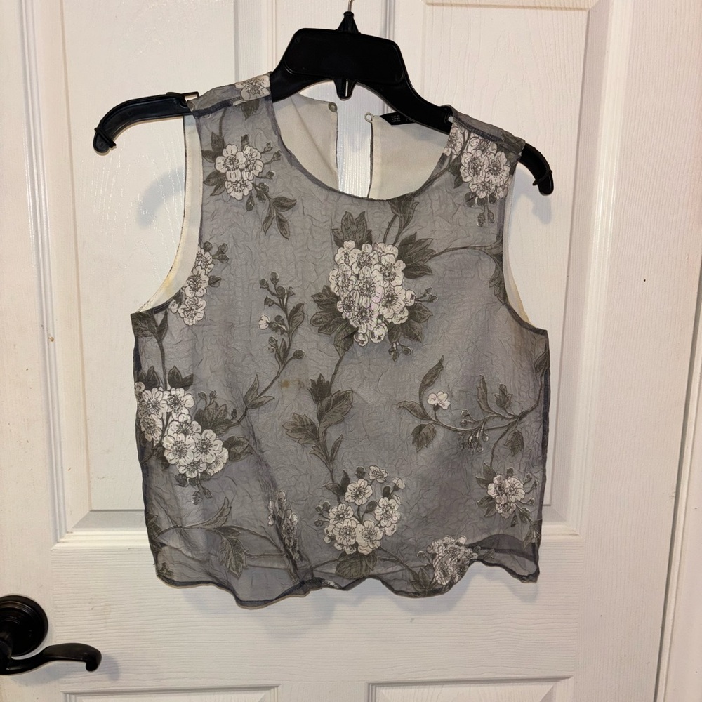 ZARA Grey Sleeveless Floral Sheer Top -  XS